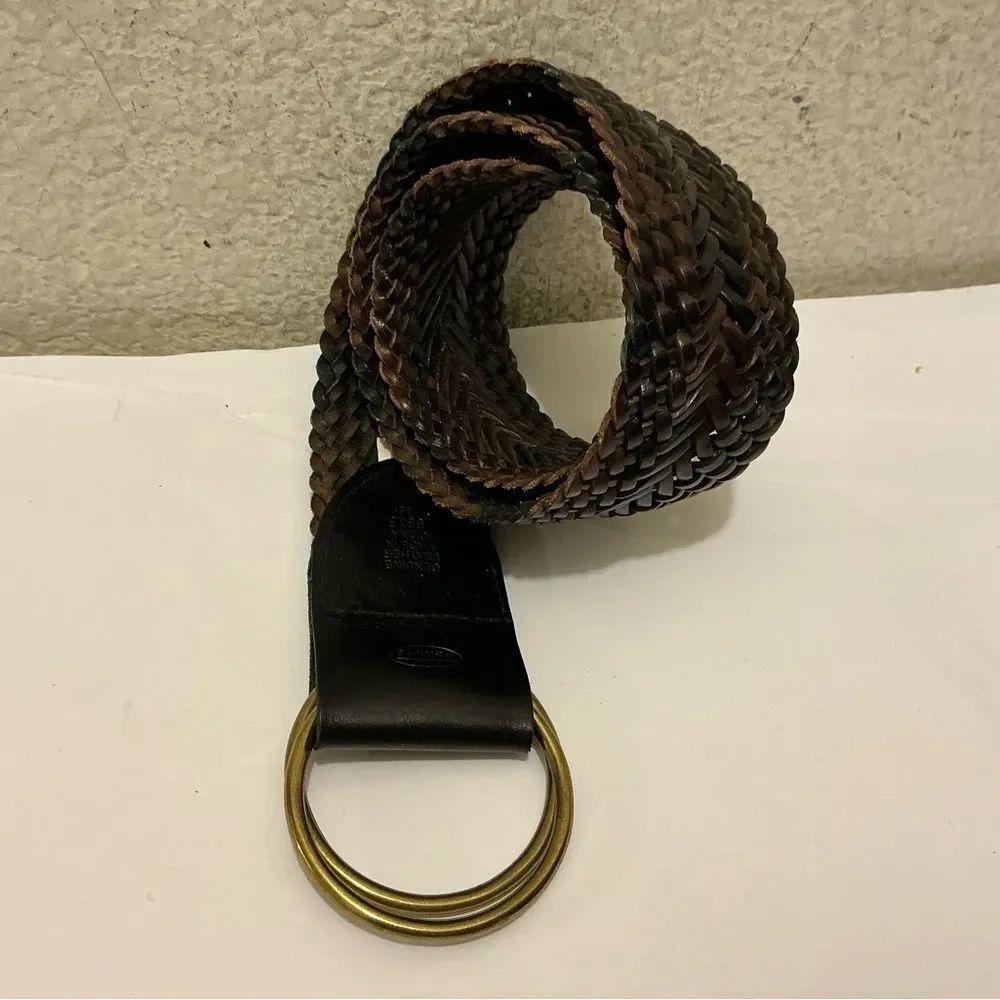 Talbots Women's Braided Leather Belt with Gold Ring